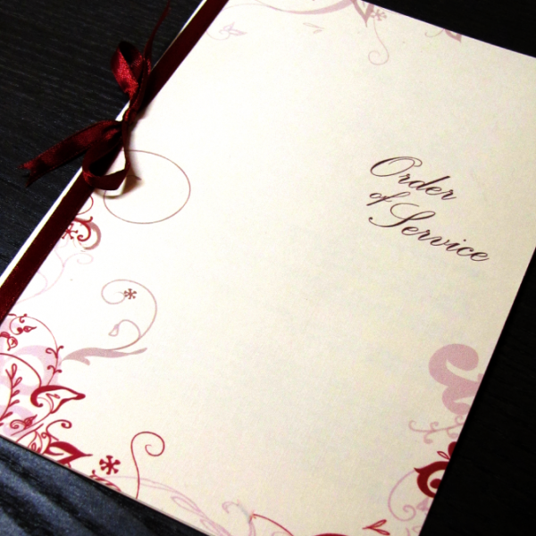 Wedding Stationery - Orders of Service "Swirl Infusion"
Burgundy elegant swirl theme